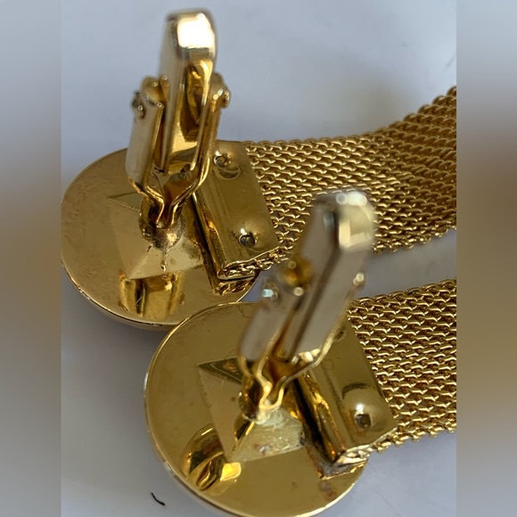 Vintage Gold Tone Mesh Wrap Cufflinks Watermelon Ravioli Rhinestone Nu Lok - Picture 9 of 12